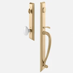 Schoolhouse Freeport Entrance Handleset with Porcelain Knob - Antique Brass Best