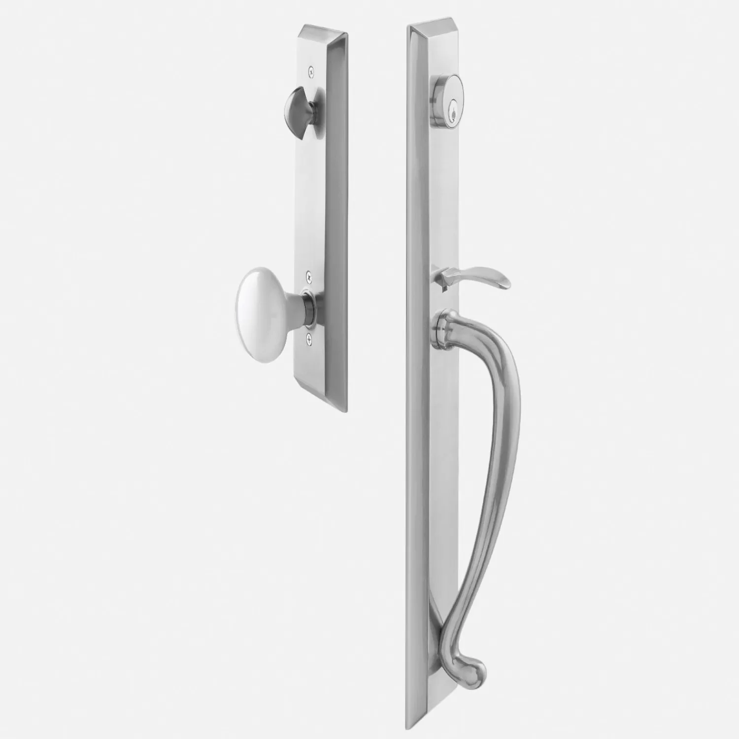 Schoolhouse Freeport Entrance Handleset with Porcelain Knob - Satin Nickel Clearance