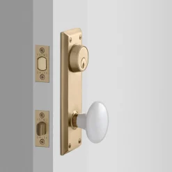 Schoolhouse Freeport Large Backplate Doorset with Porcelain Knob New