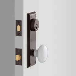 Schoolhouse Freeport Large Backplate Doorset with Porcelain Knob - Oil Rubbed Bronze Clearance
