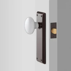 Schoolhouse Freeport Large Backplate Doorset with Porcelain Knob - Oil Rubbed Bronze Clearance
