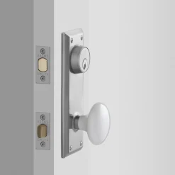 Schoolhouse Freeport Large Backplate Doorset with Porcelain Knob - Satin Nickel Fashion