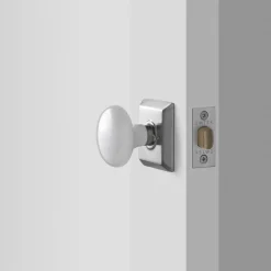 Schoolhouse Freeport Small Backplate Doorset with Porcelain Knob - Satin Nickel New