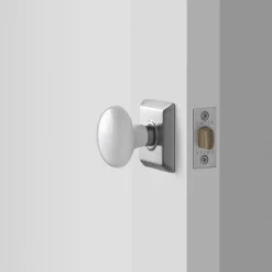 Schoolhouse Freeport Small Backplate Doorset with Porcelain Knob - Satin Nickel New