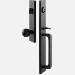 Schoolhouse Lausanne Entrance Handleset with Globe Knob - Flat Black Hot