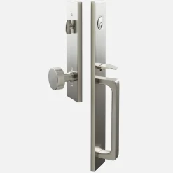 Schoolhouse Lausanne Entrance Handleset with Cylinder Knob - Satin Nickel Fashion