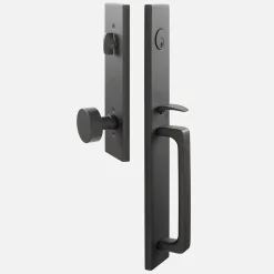 Schoolhouse Lausanne Entrance Handleset with Cylinder Knob - Flat Black Best