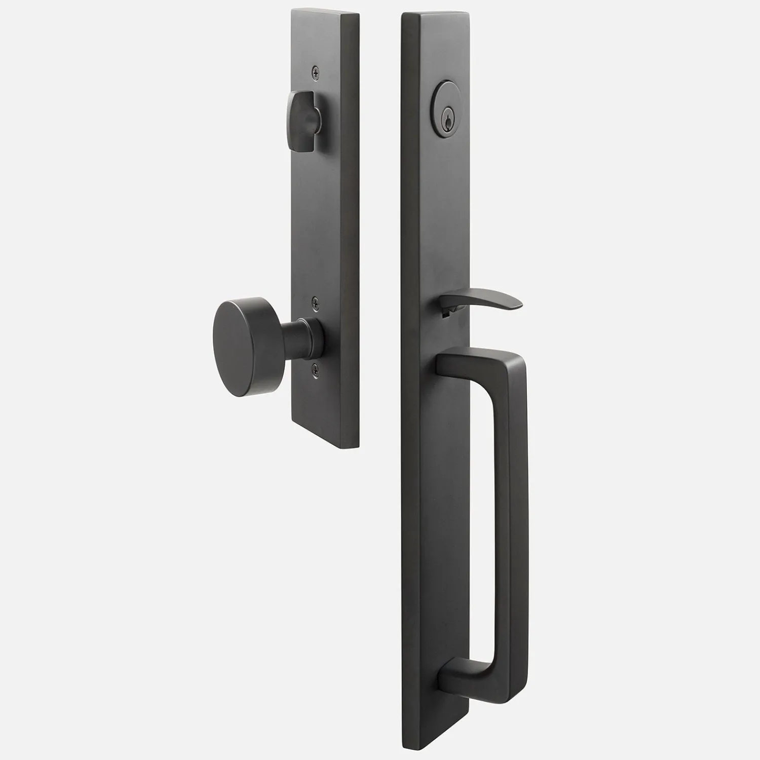 Schoolhouse Lausanne Entrance Handleset with Cylinder Knob - Flat Black Best