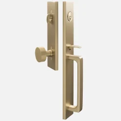 Schoolhouse Lausanne Entrance Handleset with Cylinder Knob - Satin Brass Outlet