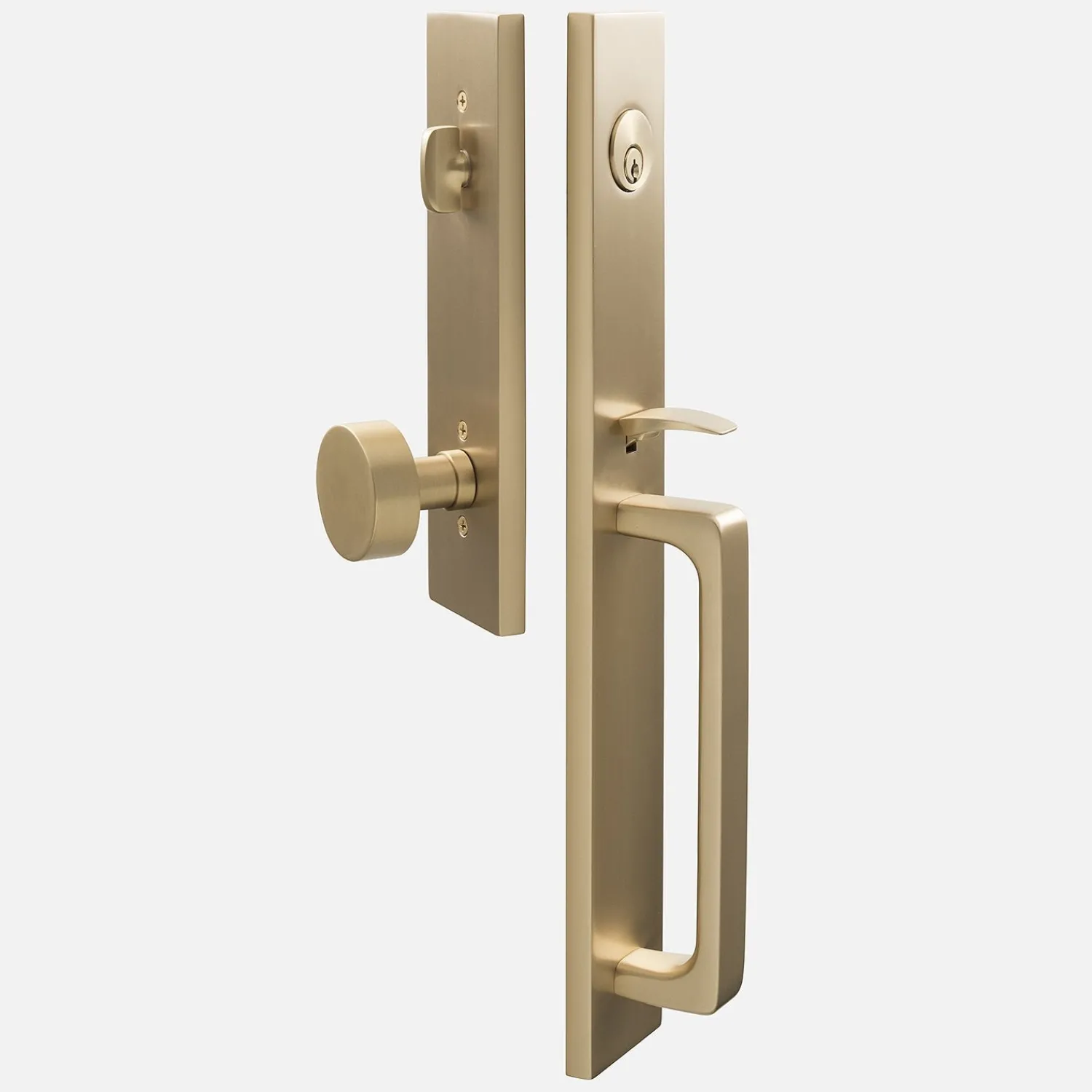 Schoolhouse Lausanne Entrance Handleset with Cylinder Knob - Satin Brass Outlet
