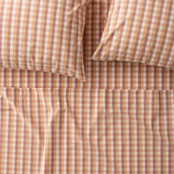 Schoolhouse Presidio Plaid Percale Sheet Set Tawny Outlet
